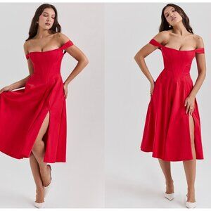 House of CB Red Midi Dress with Elegant Silhouette
